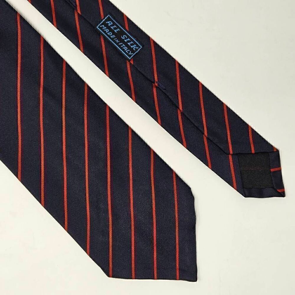 VINTAGE BATTAGLIA SILK TIE NAVY BLUE RED MINI REPP STRIPE ITALY 3.25" X 57"